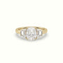 Cushion Diamond Trilogy Trapezium Engagement Ring — Yellow Gold
