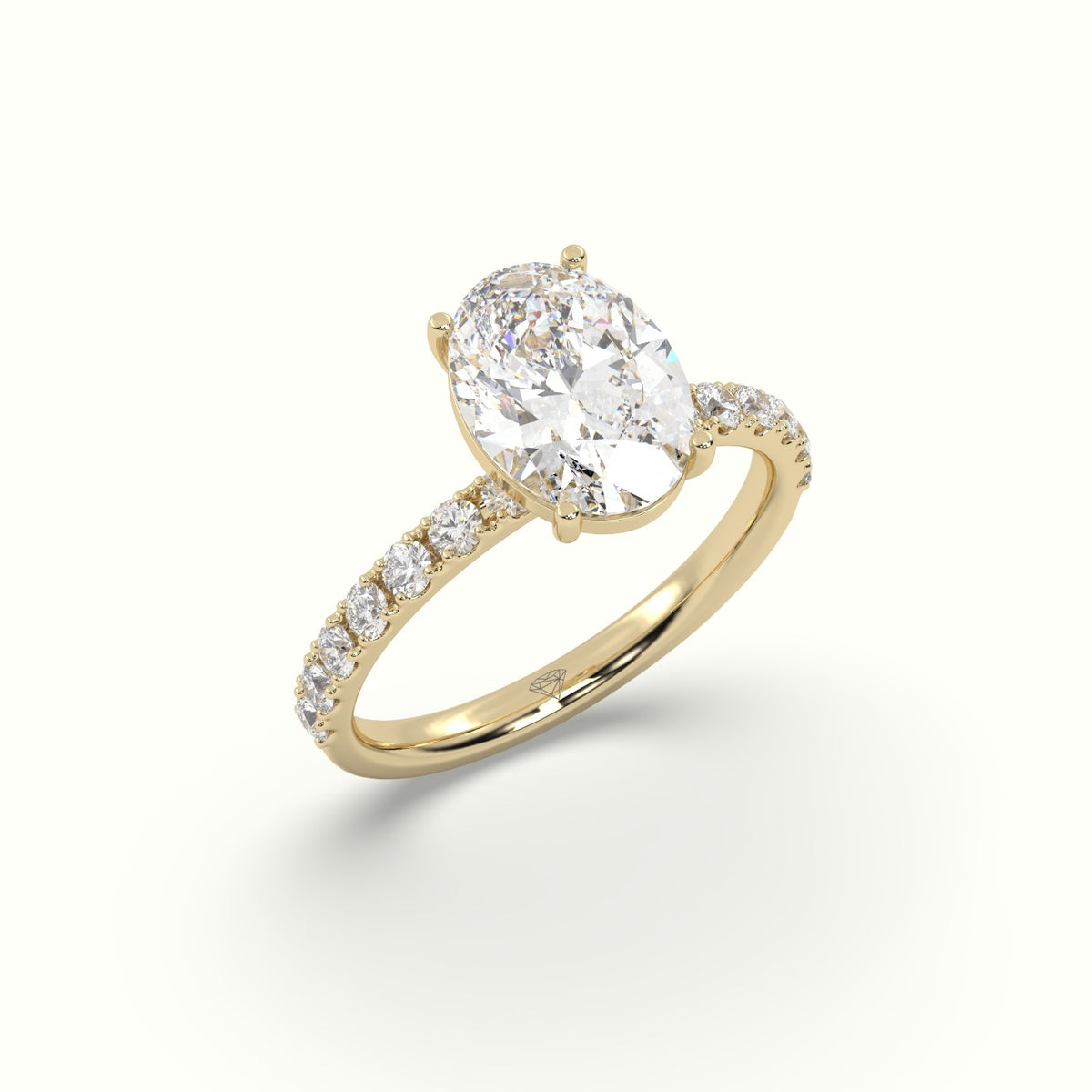 Oval Diamond Pave Engagement Ring — Yellow Gold