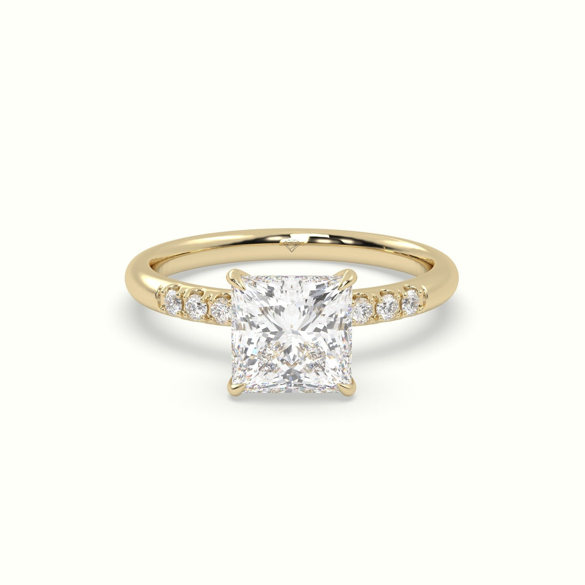 Princess Cut Diamond Pave Engagement Ring — Yellow Gold