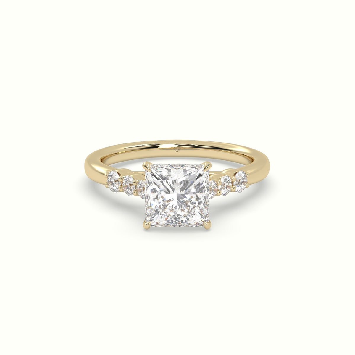 Princess Cut Diamond Engagement Ring With Side Stones — Yellow Gold