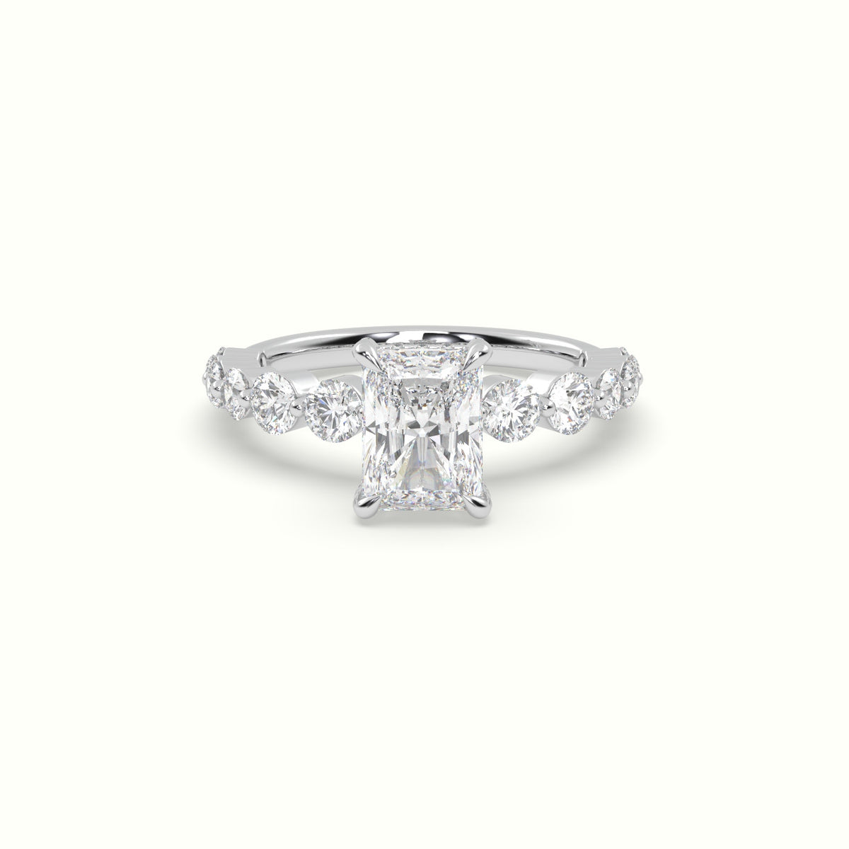 Radiant Diamond Side Stone Engagement Ring — White Gold