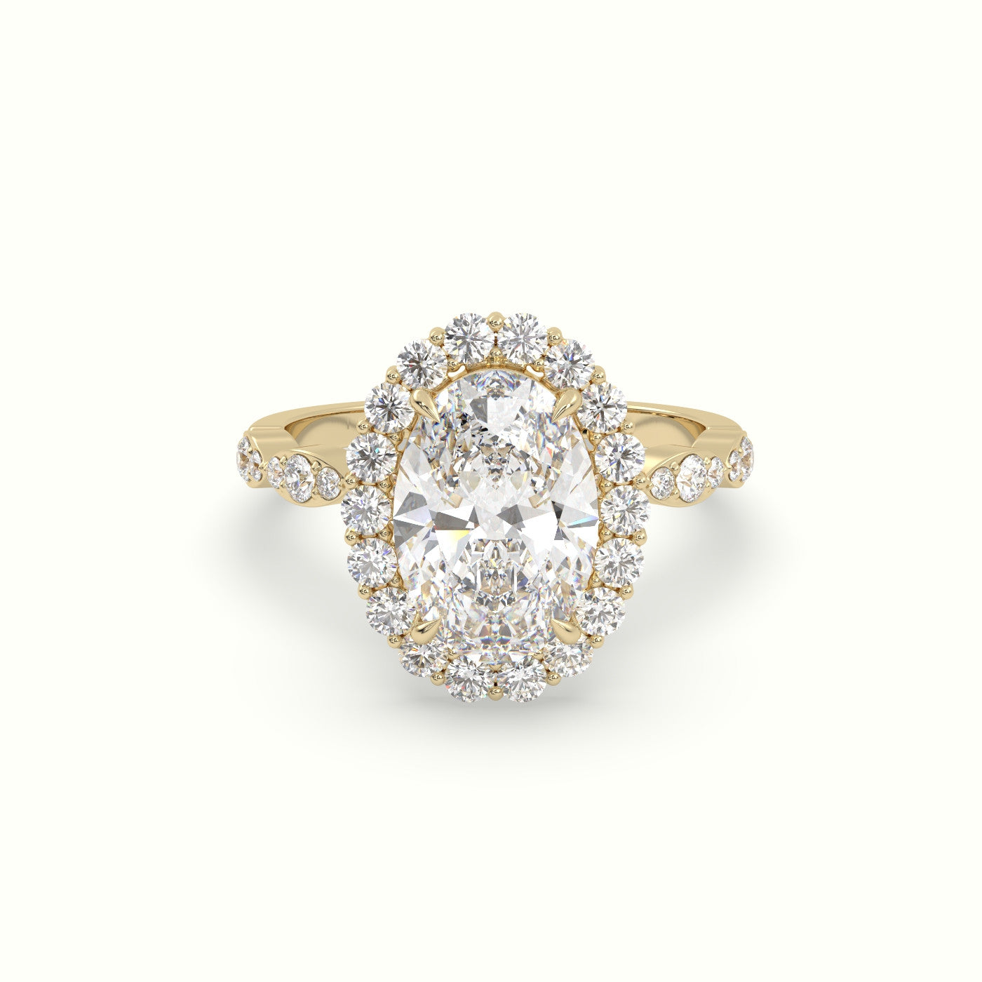 Oval Diamond Halo Pave Engagement Ring — Yellow Gold
