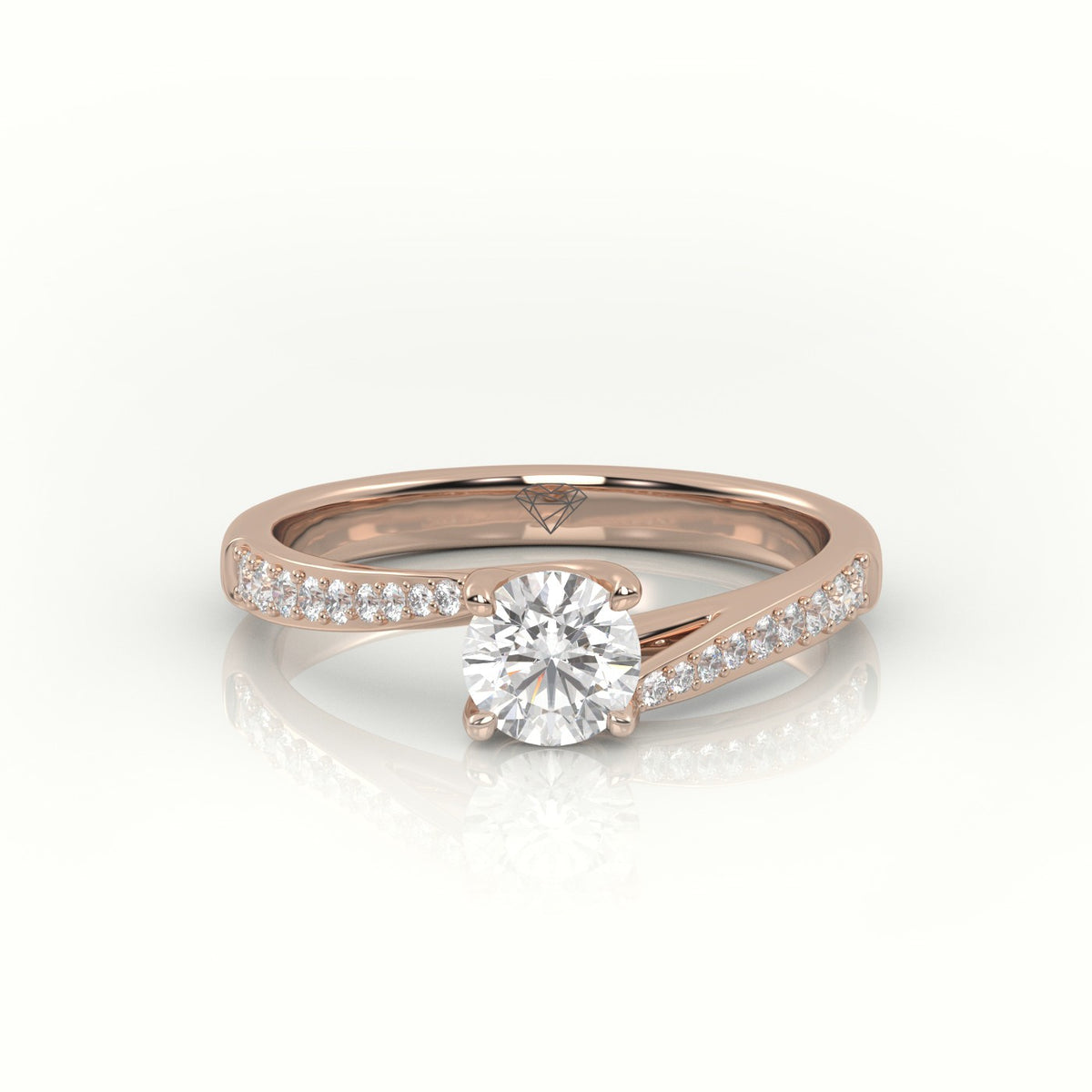 Round-Cut Diamond 4 Prongs Designer Engagement Ring — Rose Gold
