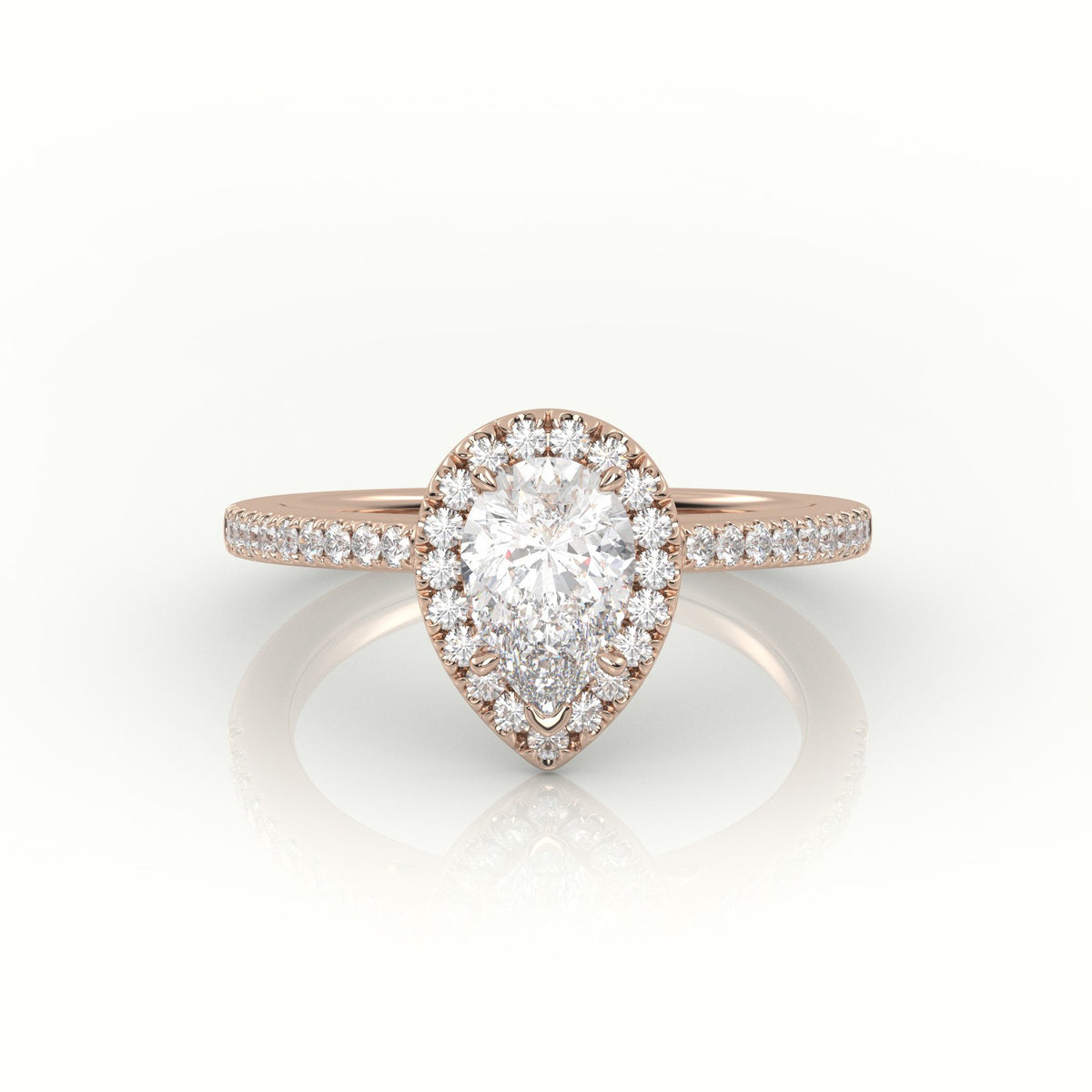 Pear Cut Diamond Halo Pave Setting Engagement Ring — Rose Gold
