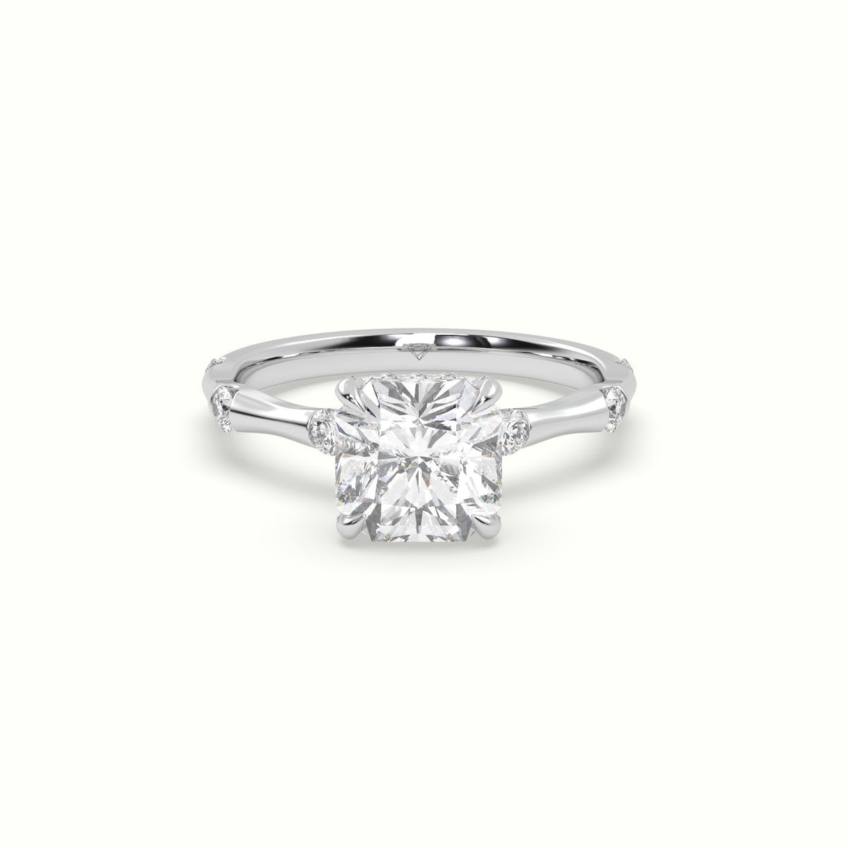 Asscher Diamond Side Stone Engagement Ring — White Gold