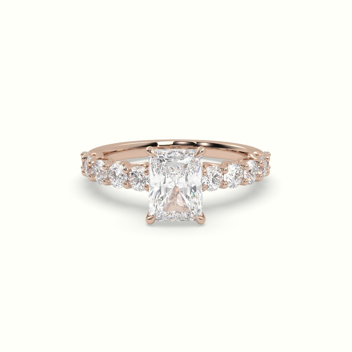 Radiant Cut Diamond Engagement Ring With Side Stones — Rose Gold