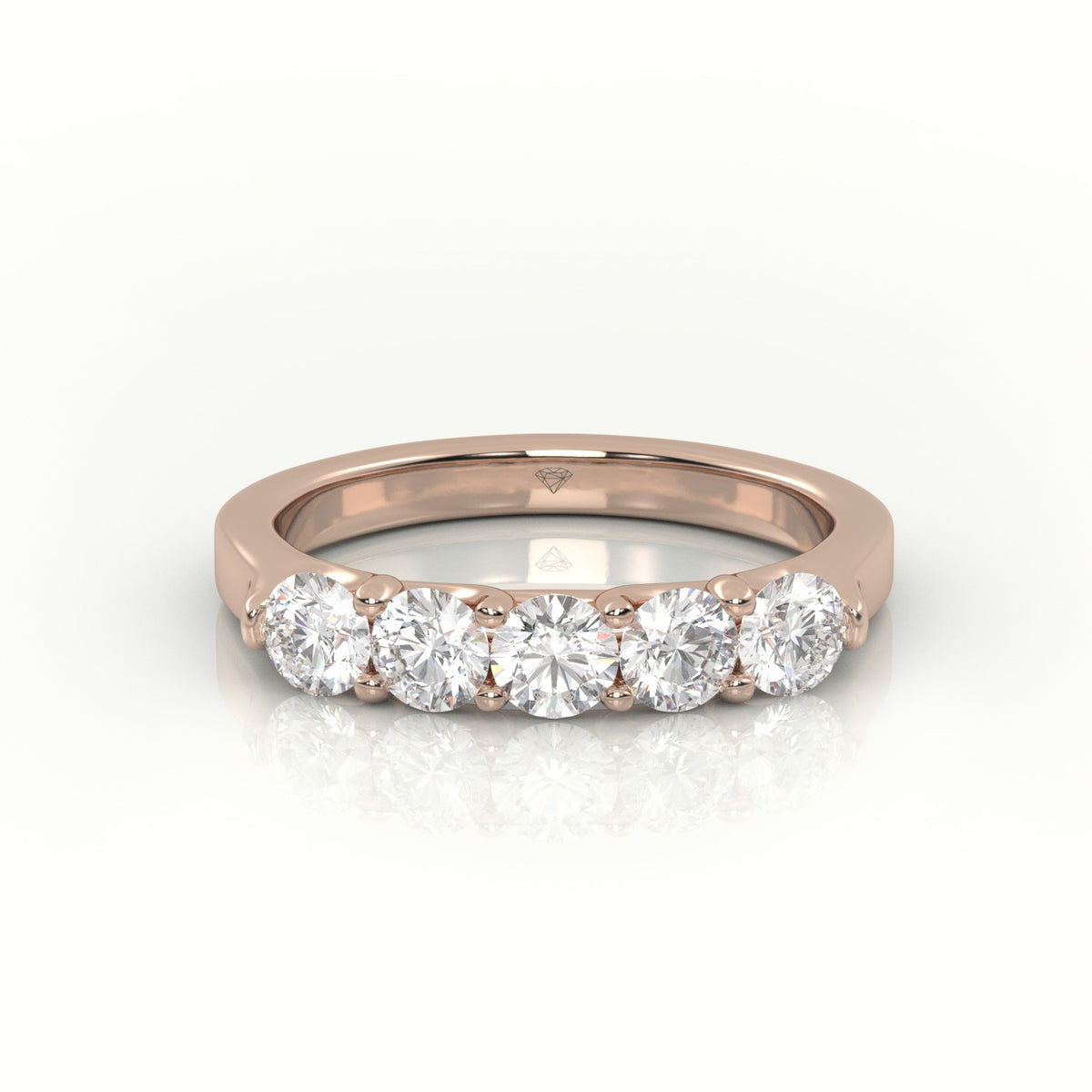 Round Diamonds Shared Prongs Half-Eternity Wedding Band — Rose Gold