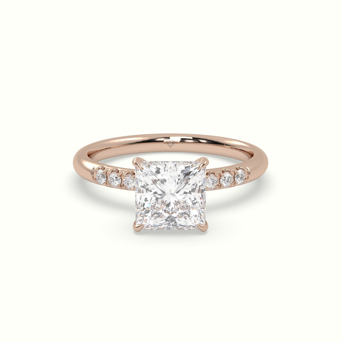 Princess Cut Diamond Pave Engagement Ring — Rose Gold