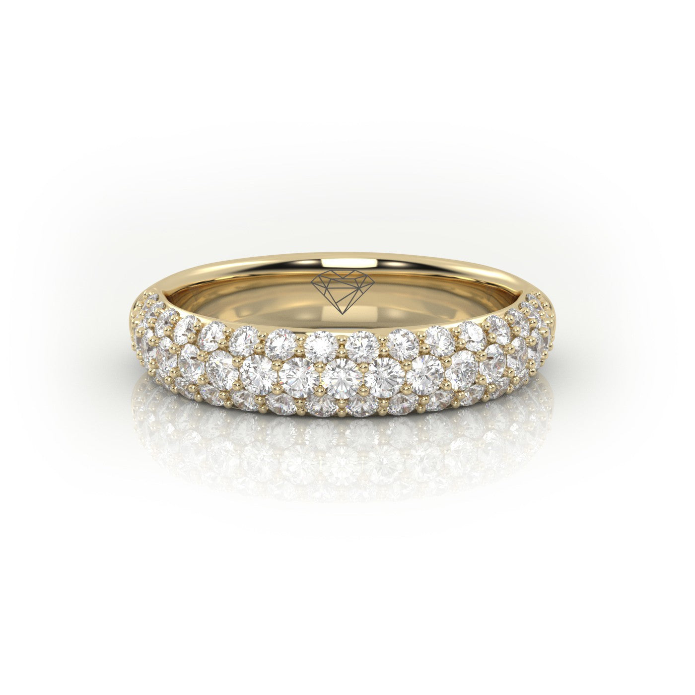 Round Cut 3 Row Pave Set Half Eternity Band — Yellow Gold