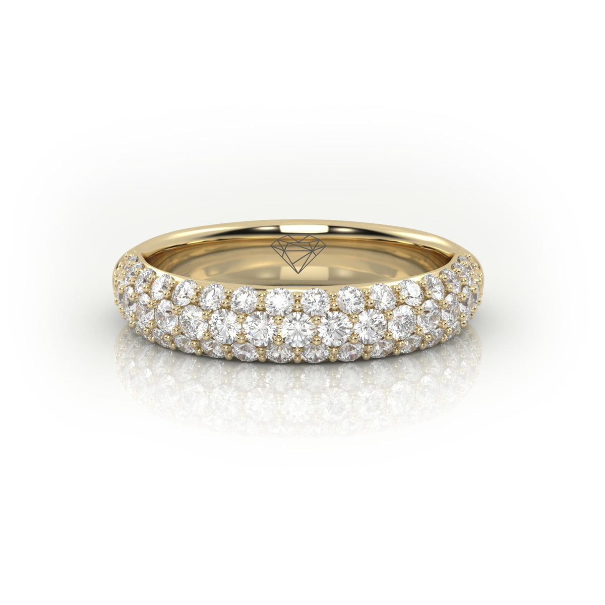Round Cut 3 Row Pave Set Half Eternity Band — Yellow Gold