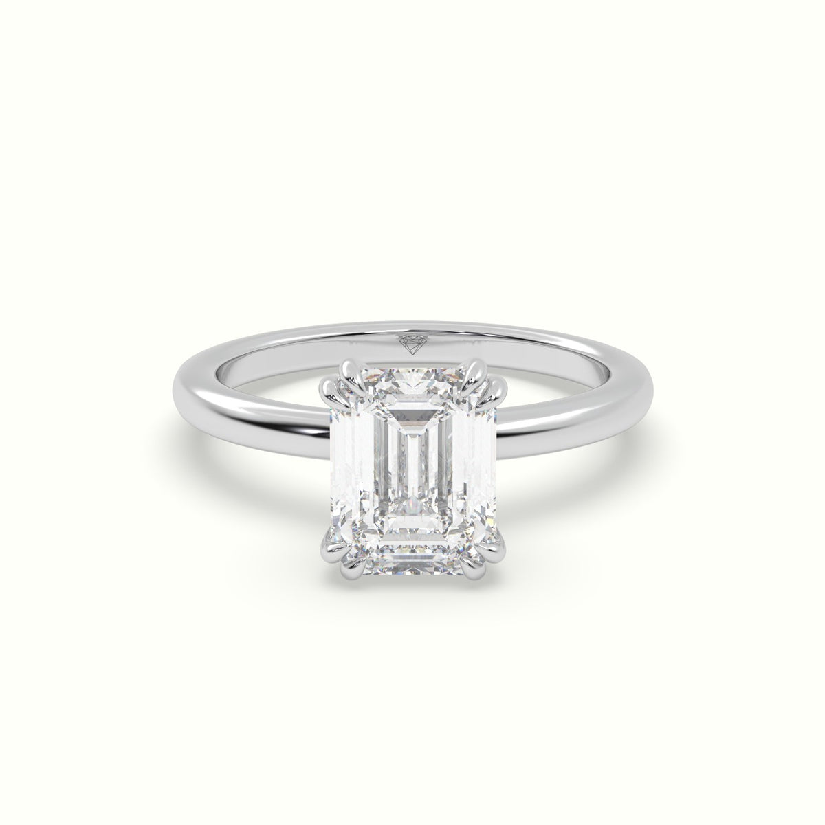 Emerald Cut Diamond Solitaire Engagement Ring — White Gold