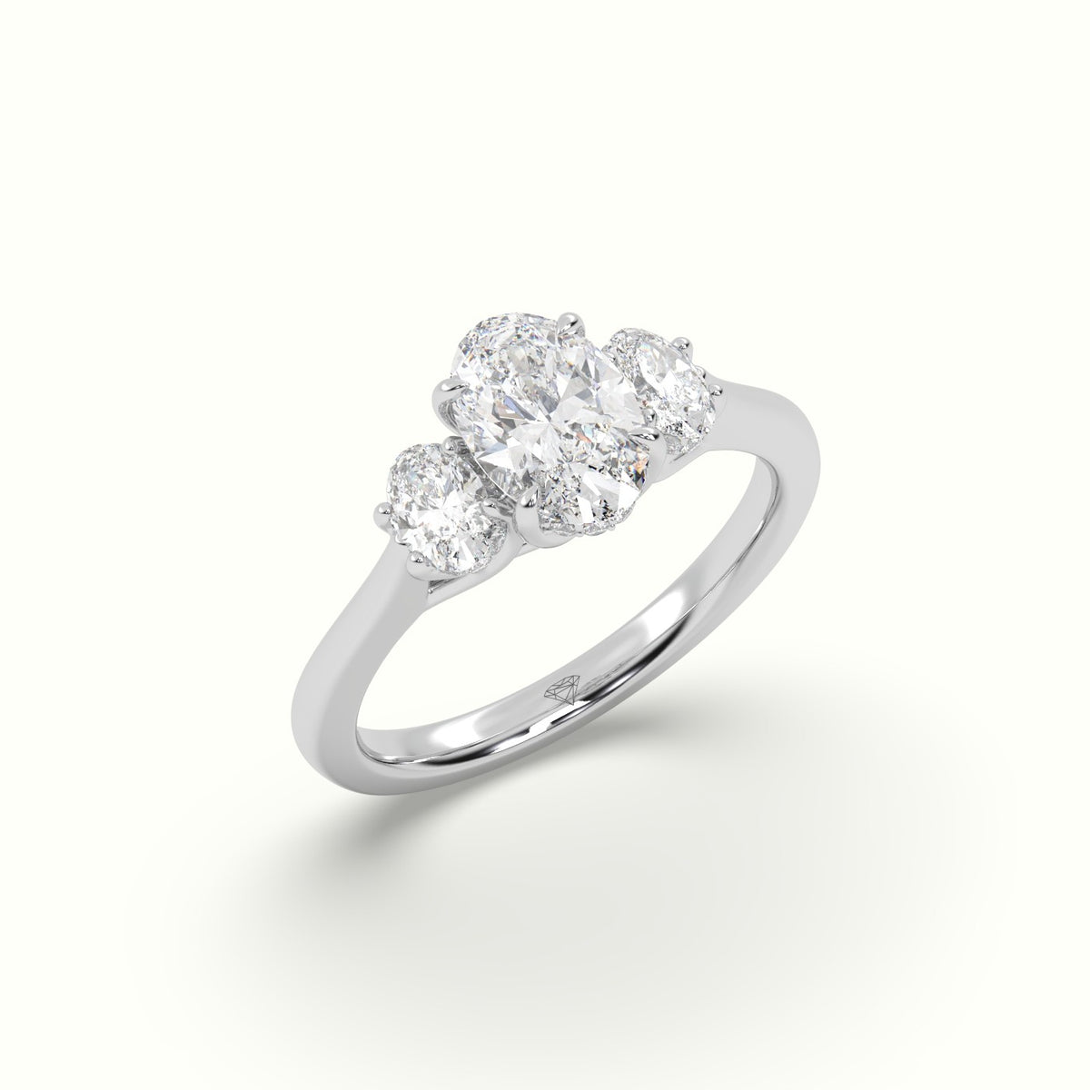 Oval Trilogy Diamond Engagement Ring — White Gold