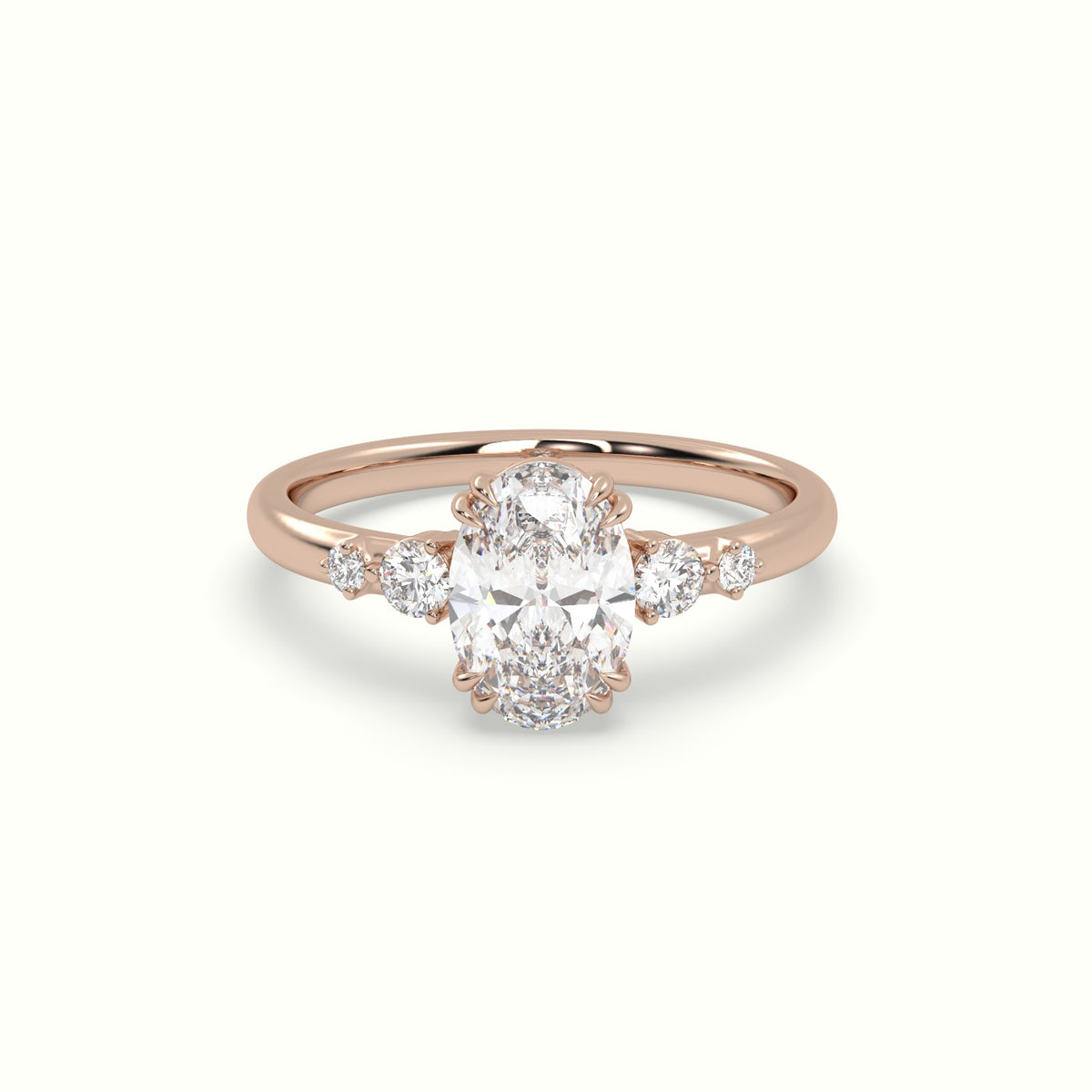 Oval Diamond Solitaire Side Stone Engagement Ring — Rose Gold