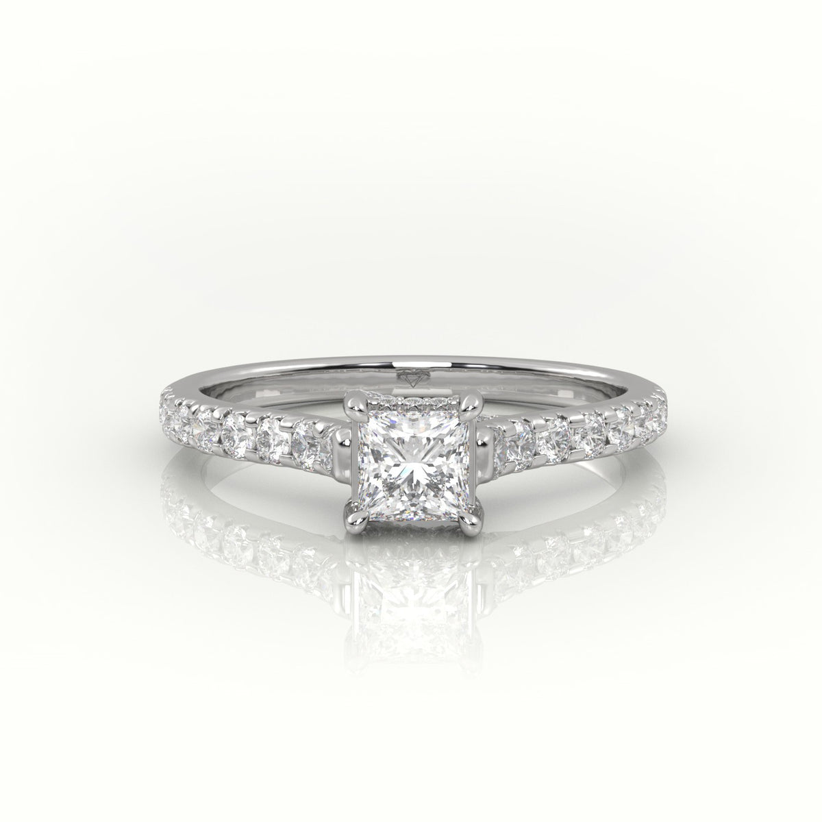 Princess Cut Diamond 4 Prongs Scallop Setting Engagement Ring — White Gold