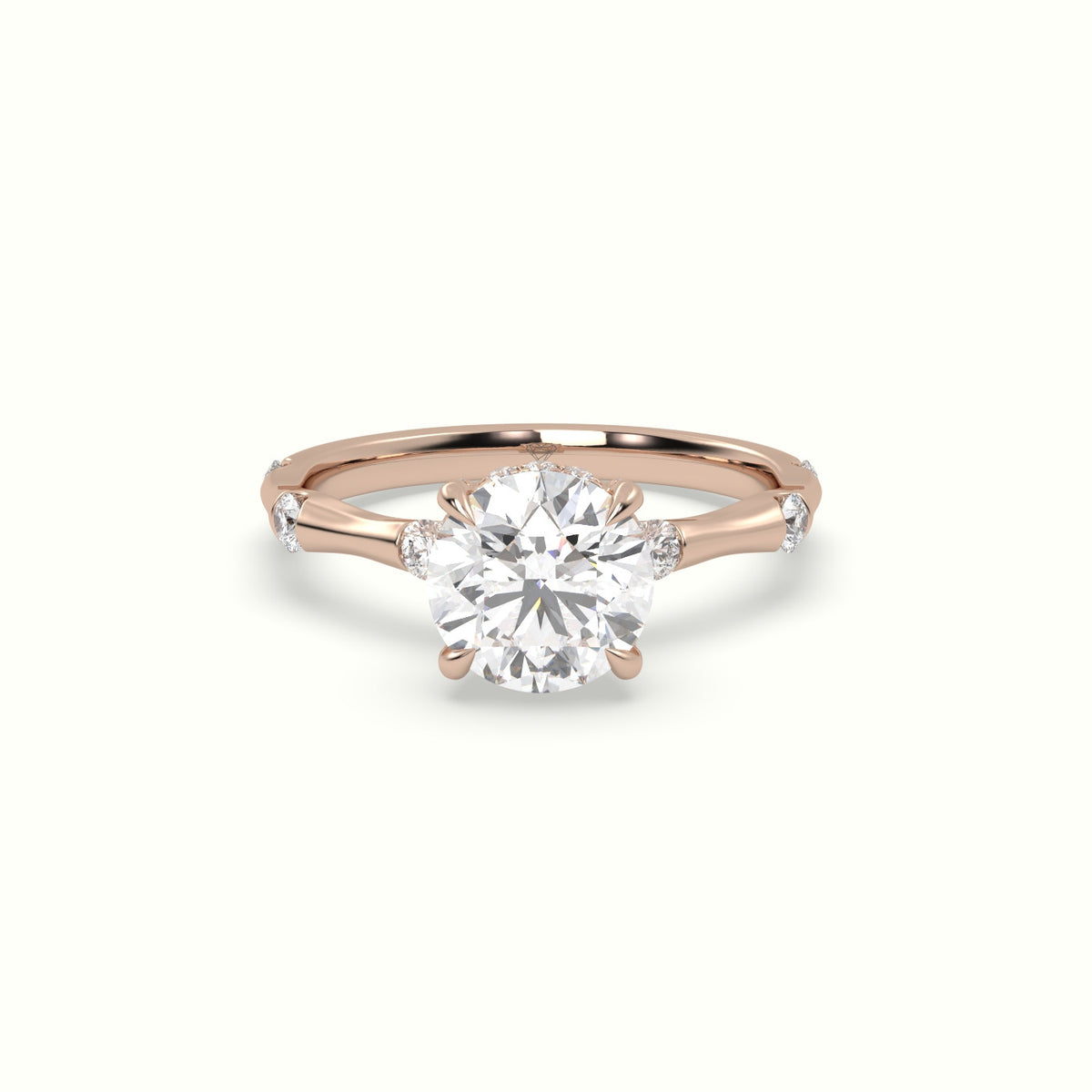 Round Diamond Side Stone Engagement Ring — Rose Gold