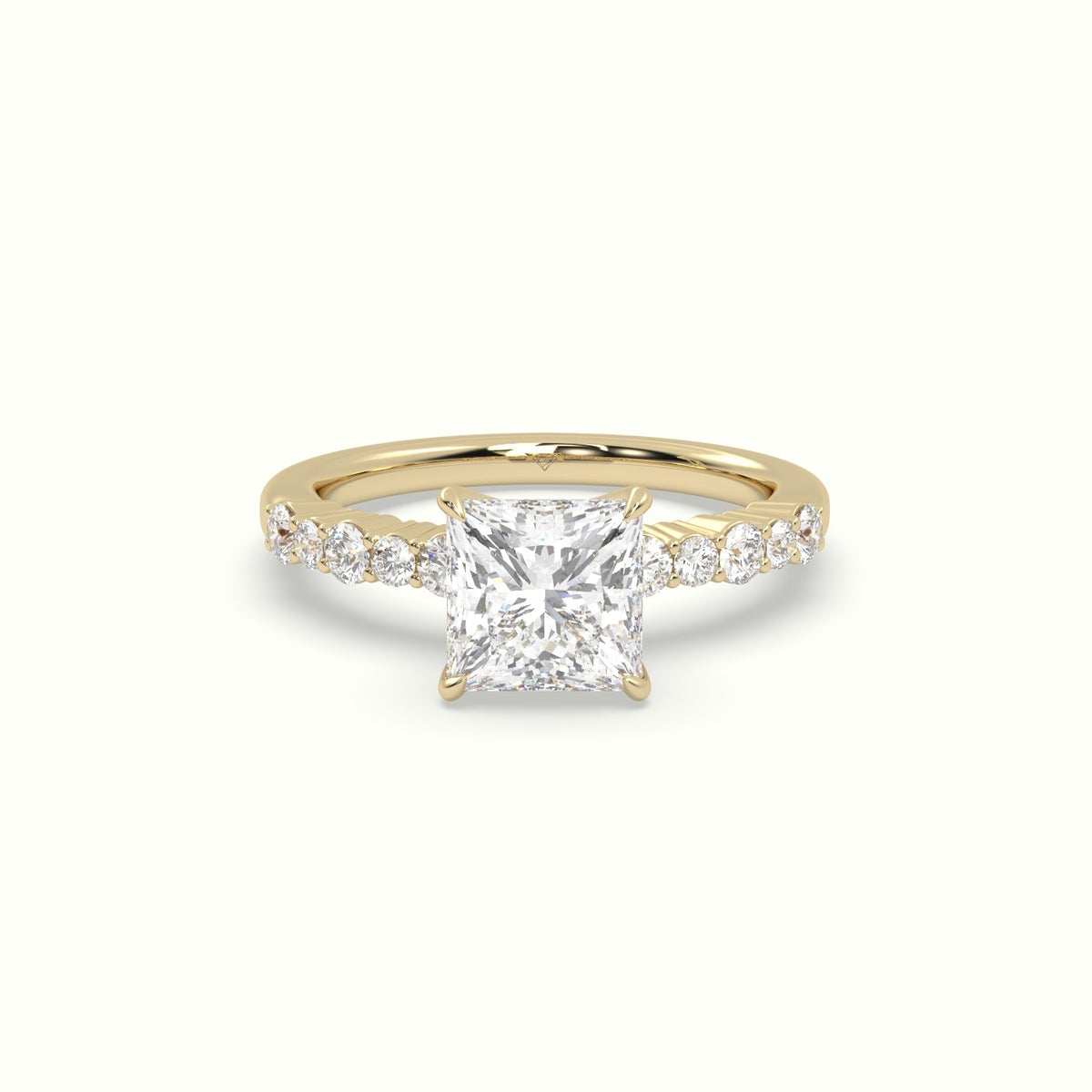 Princess Cut Diamond Pave Engagement Ring — Yellow Gold