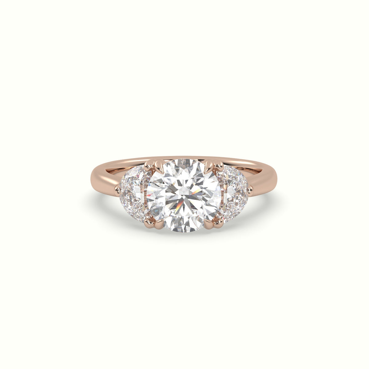 Round Diamond Trilogy Half Moon Engagement Ring — Rose Gold