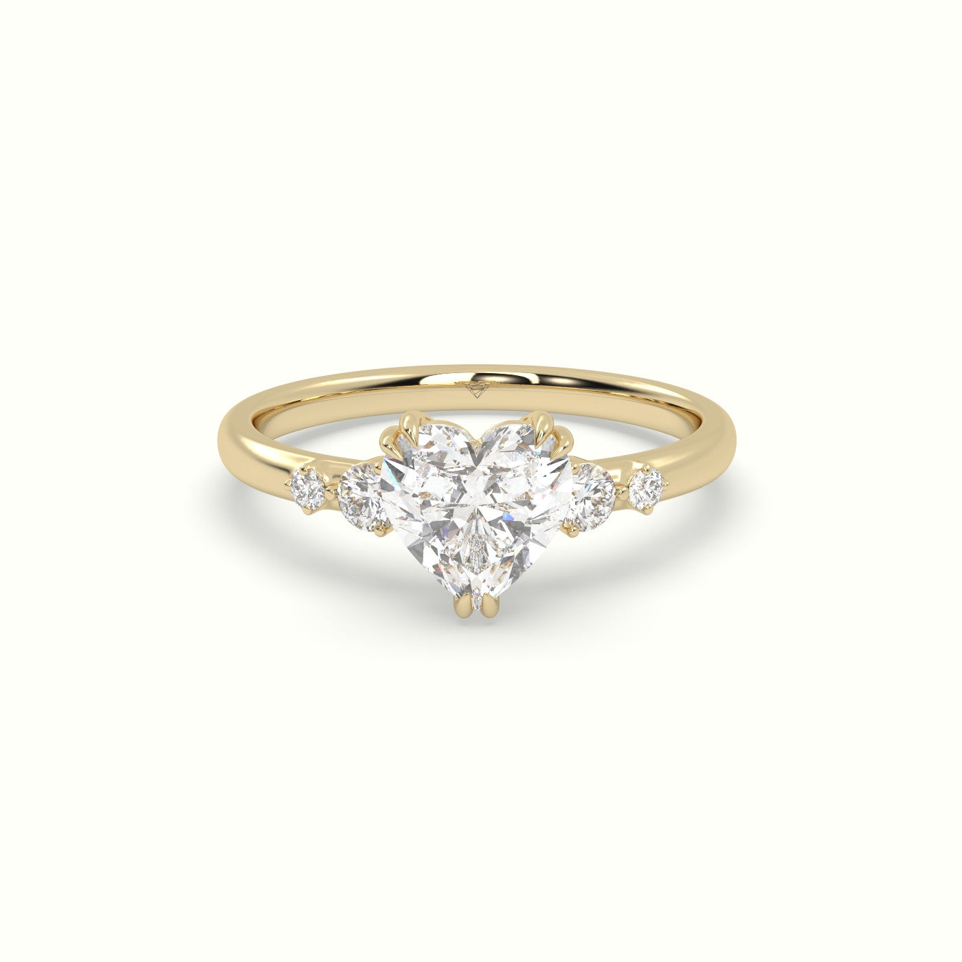 Heart Diamond Solitaire Side Stone Engagement Ring — Yellow Gold