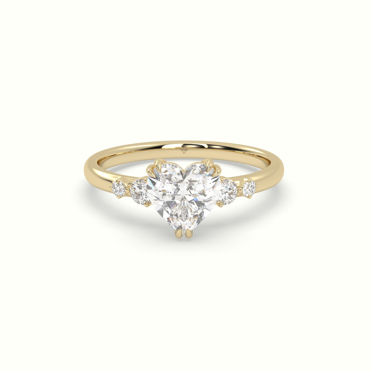 Heart Diamond Solitaire Side Stone Engagement Ring — Yellow Gold