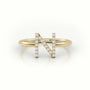 Round Cut Diamonds “N” Initials Monogram Alphabet Ring — Yellow Gold