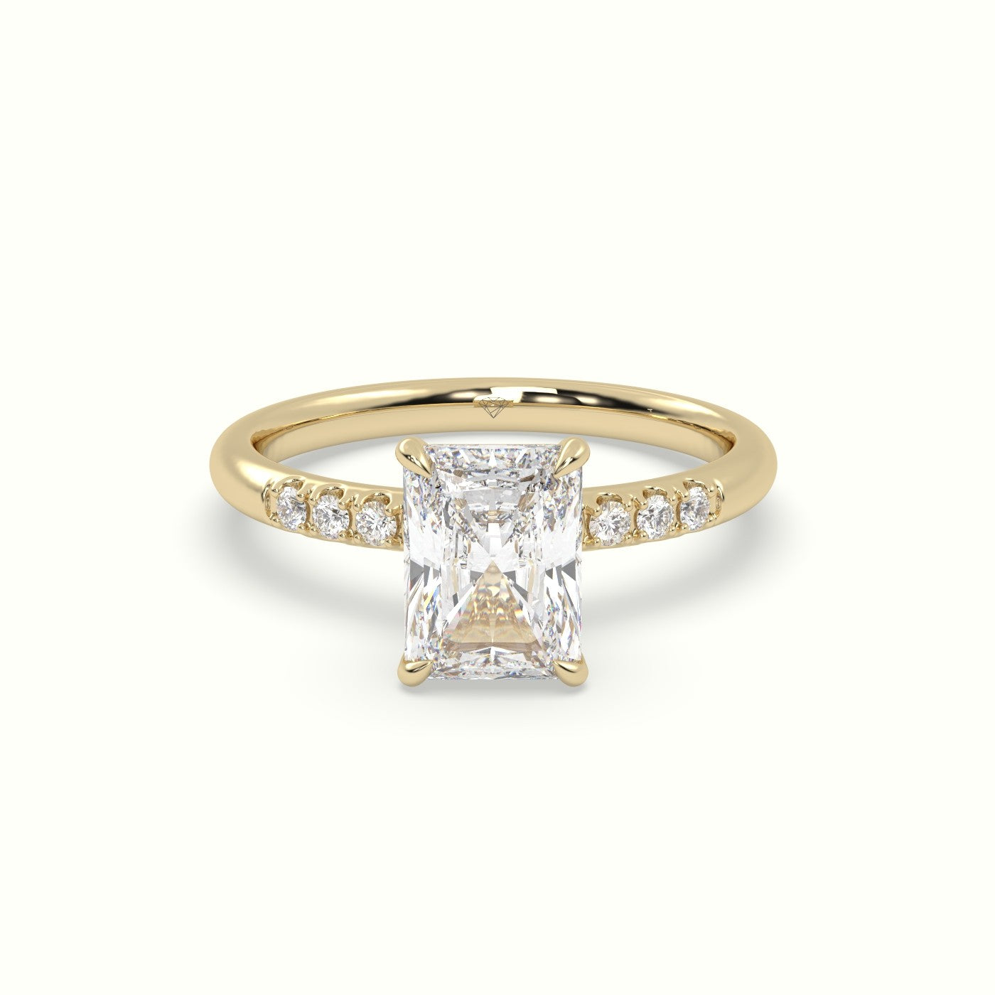 Radiant Cut Diamond Pave Engagement Ring — Yellow Gold
