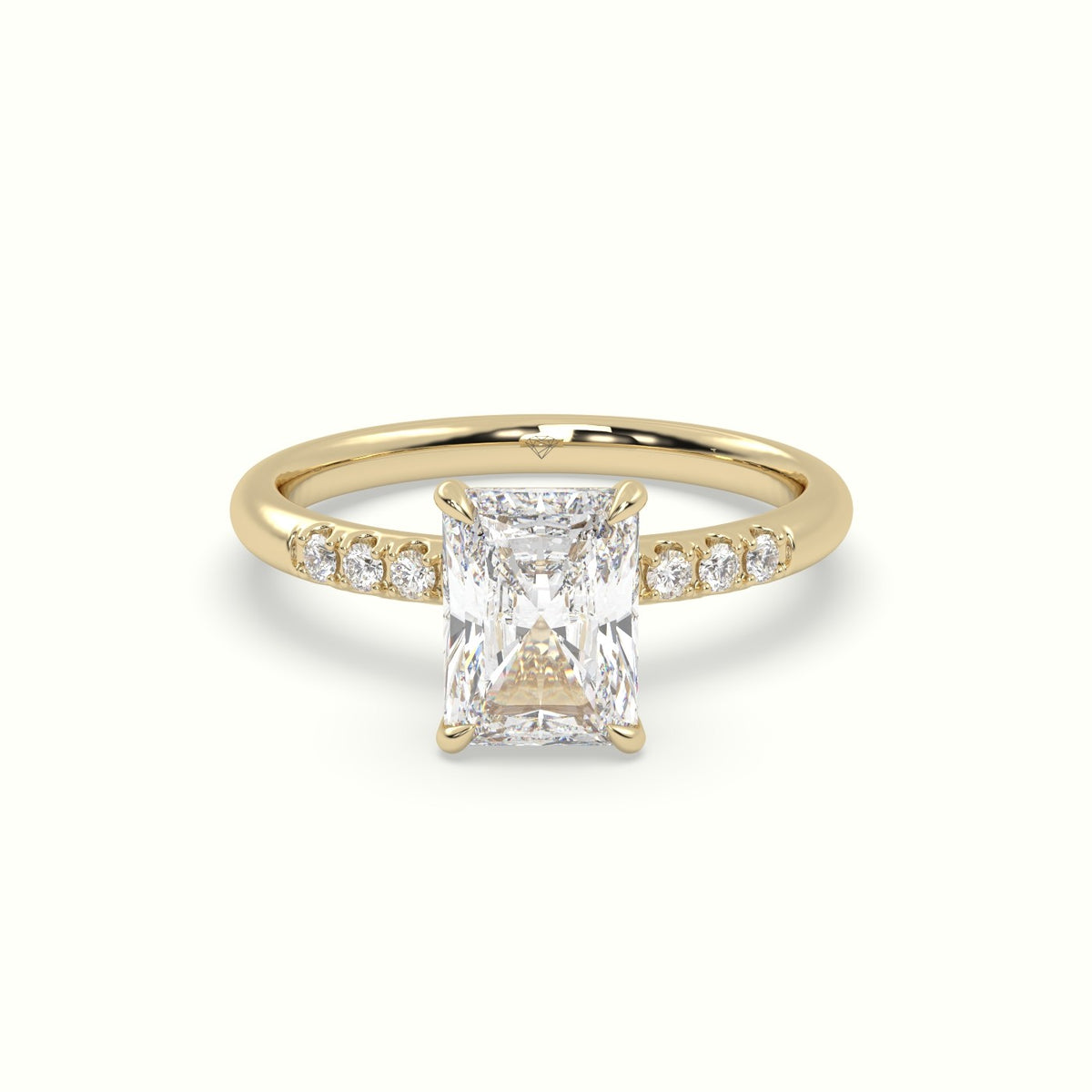 Radiant Cut Diamond Pave Engagement Ring — Yellow Gold