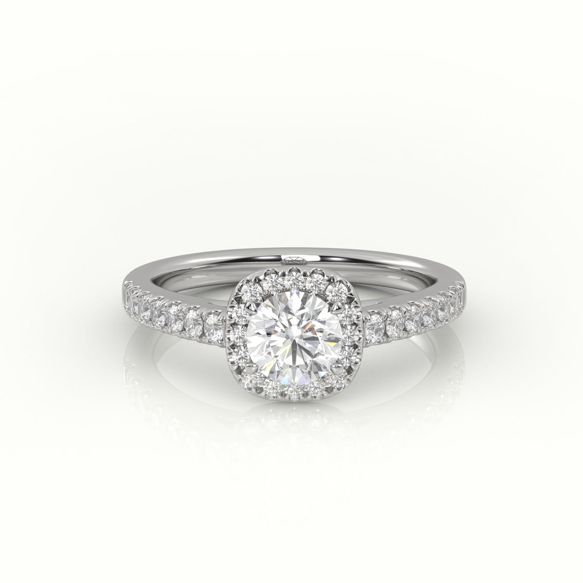 Round-Cut Diamond Halo Scallop Setting Engagement Ring — White Gold