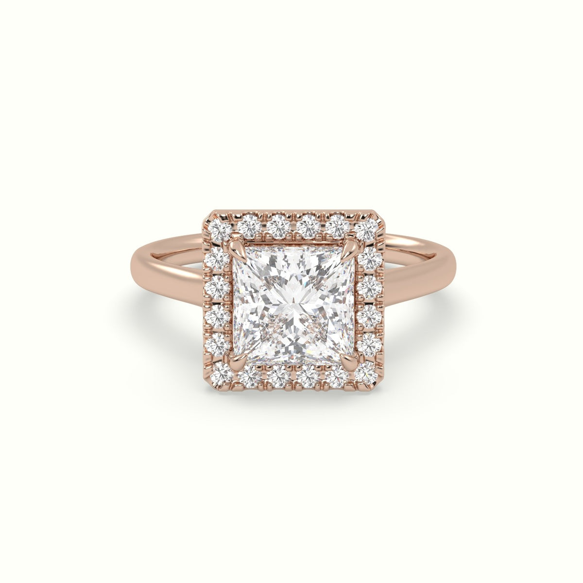 Princess Cut Halo Diamond Engagement Ring — Rose Gold