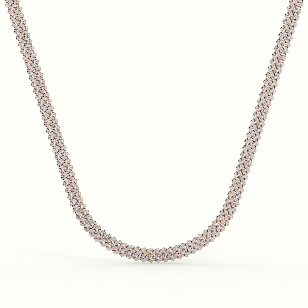 8Mm Diamond Cuban Link Necklace — Rose Gold
