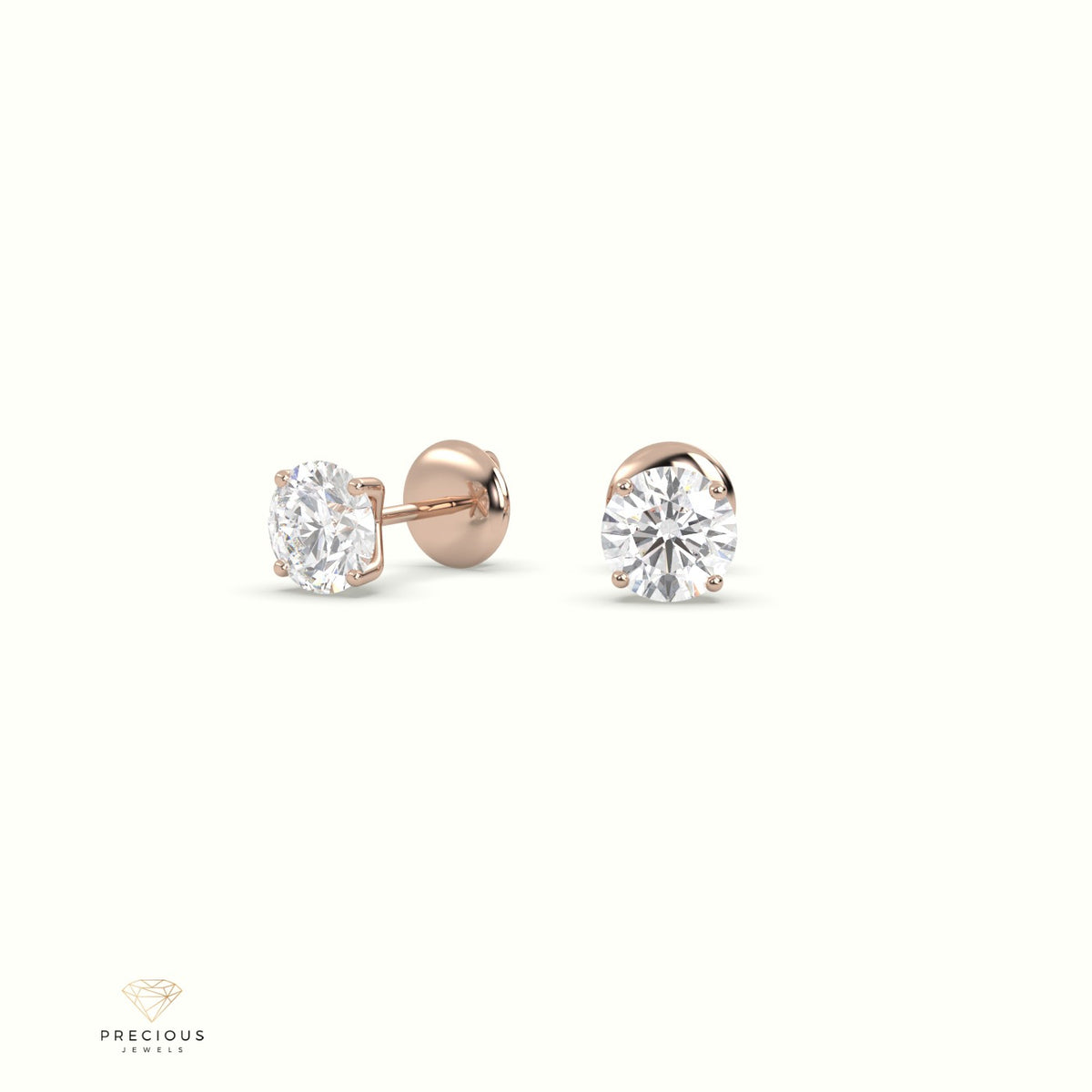 4 Prong Round Lab-Grown Diamond Stud Earrings - Free Setting 18K Rose Gold