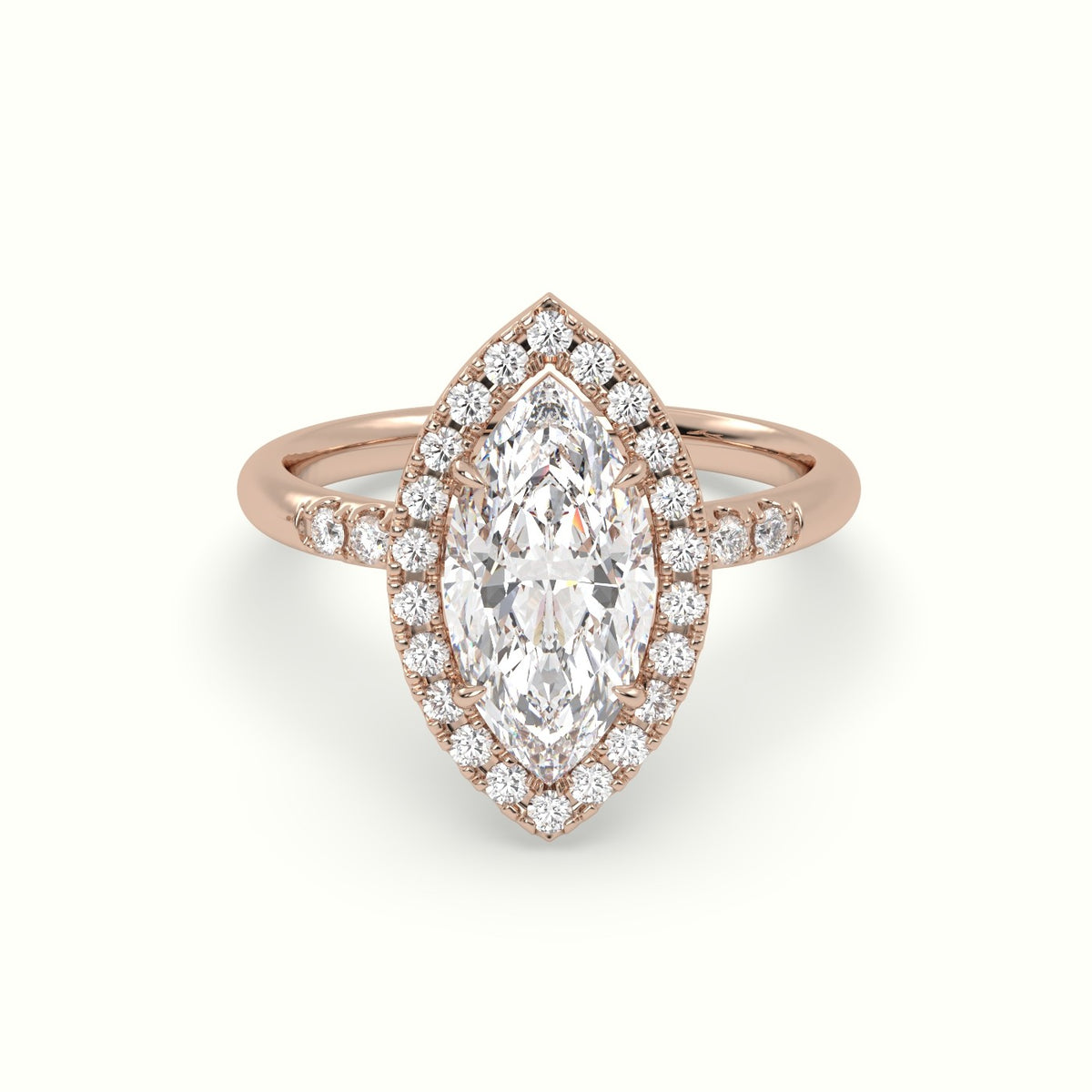 Marquise Cut Diamond Halo Engagement Ring — Rose Gold