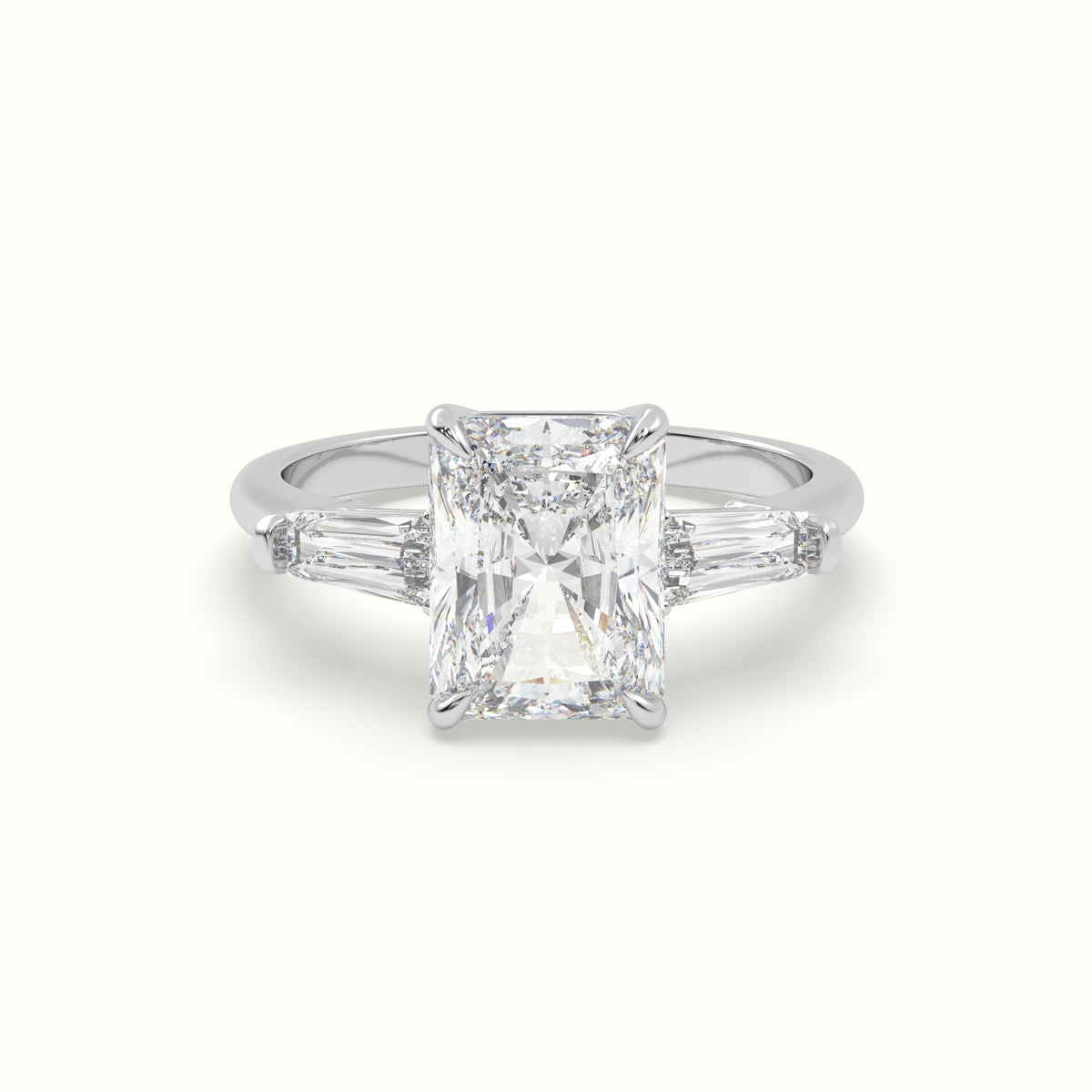 Radiant Cut Trilogy Engagement Ring — White Gold