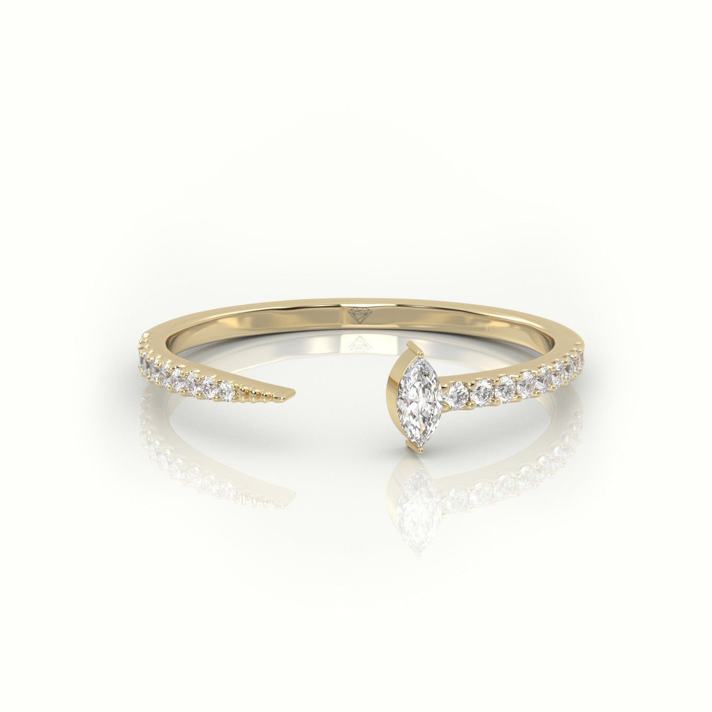 Marquise Cut Diamond 2 Prongs Open Pave Setting Ring — Yellow Gold