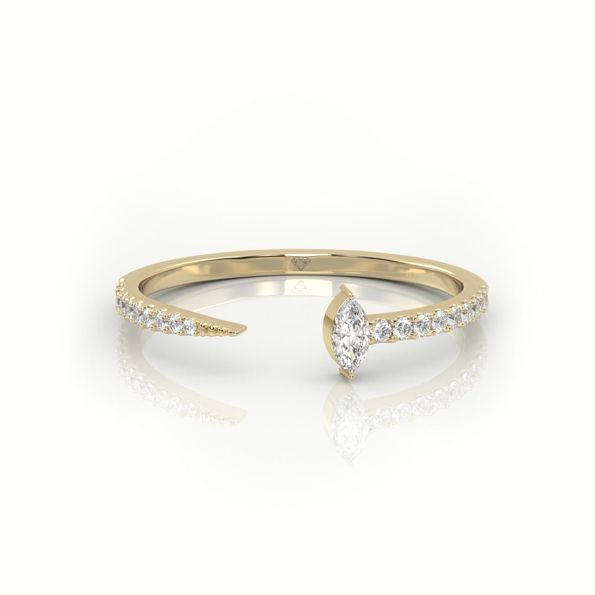 Marquise Cut Diamond 2 Prongs Open Pave Setting Ring — Yellow Gold