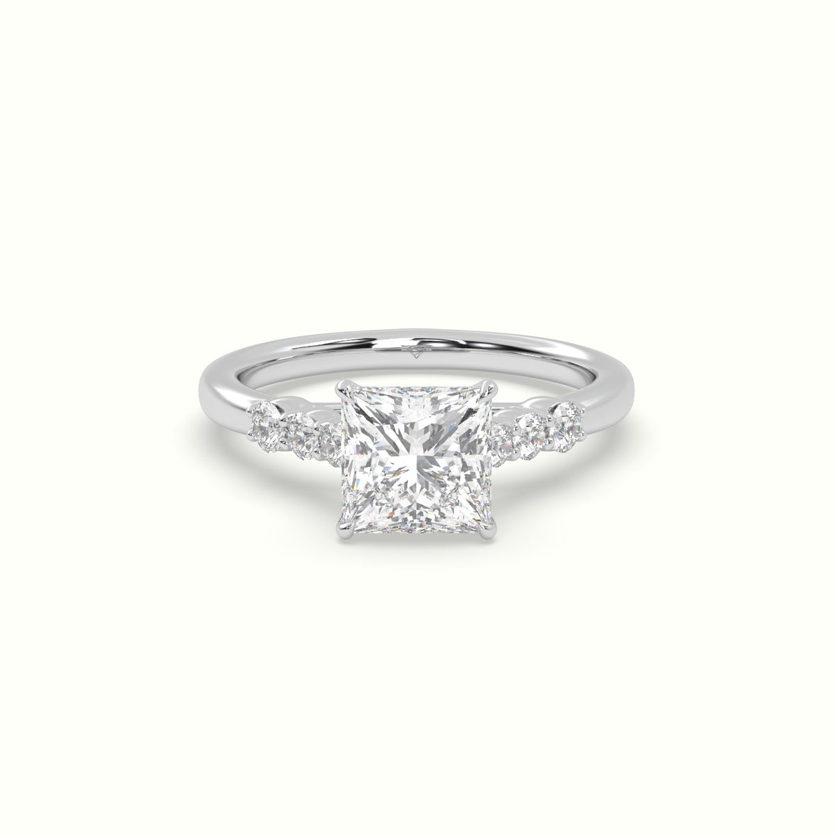 Princess Cut Diamond Engagement Ring With Side Stones — White Gold