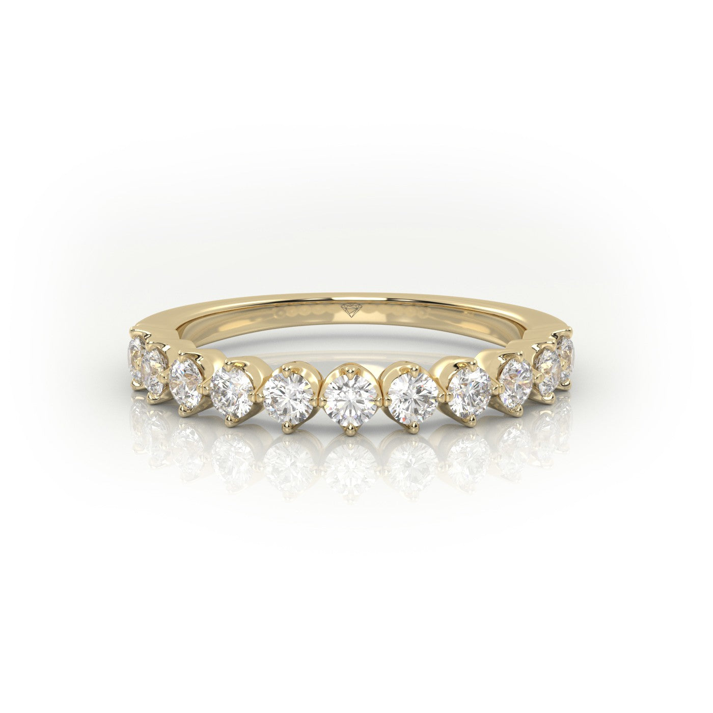 Round Cut Shared Prongs Set Half Eternity Band — Yellow Gold