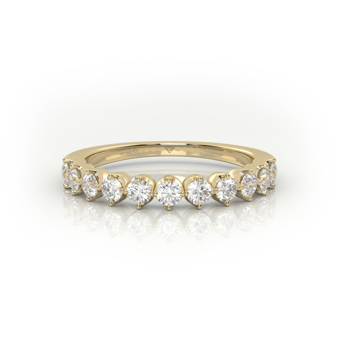 Round Cut Shared Prongs Set Half Eternity Band — Yellow Gold
