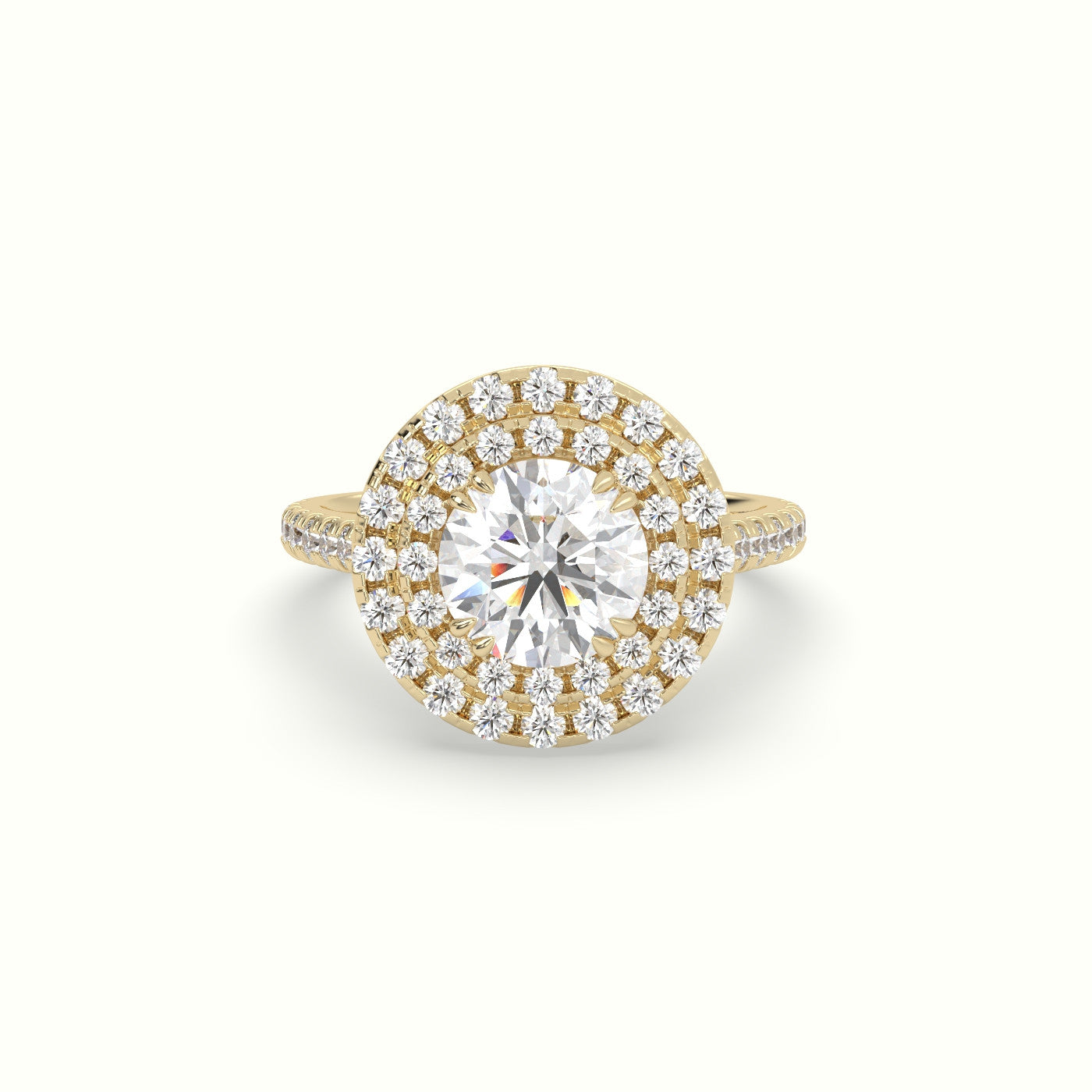 Round Cut Diamond Halo Engagement Ring — Yellow Gold