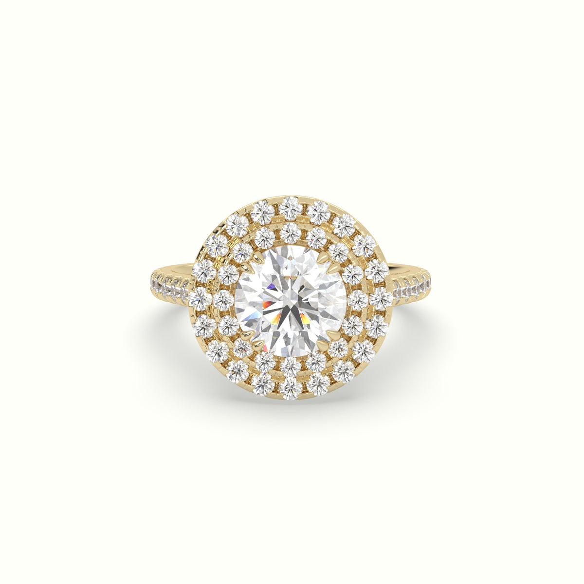 Round Cut Diamond Halo Engagement Ring — Yellow Gold