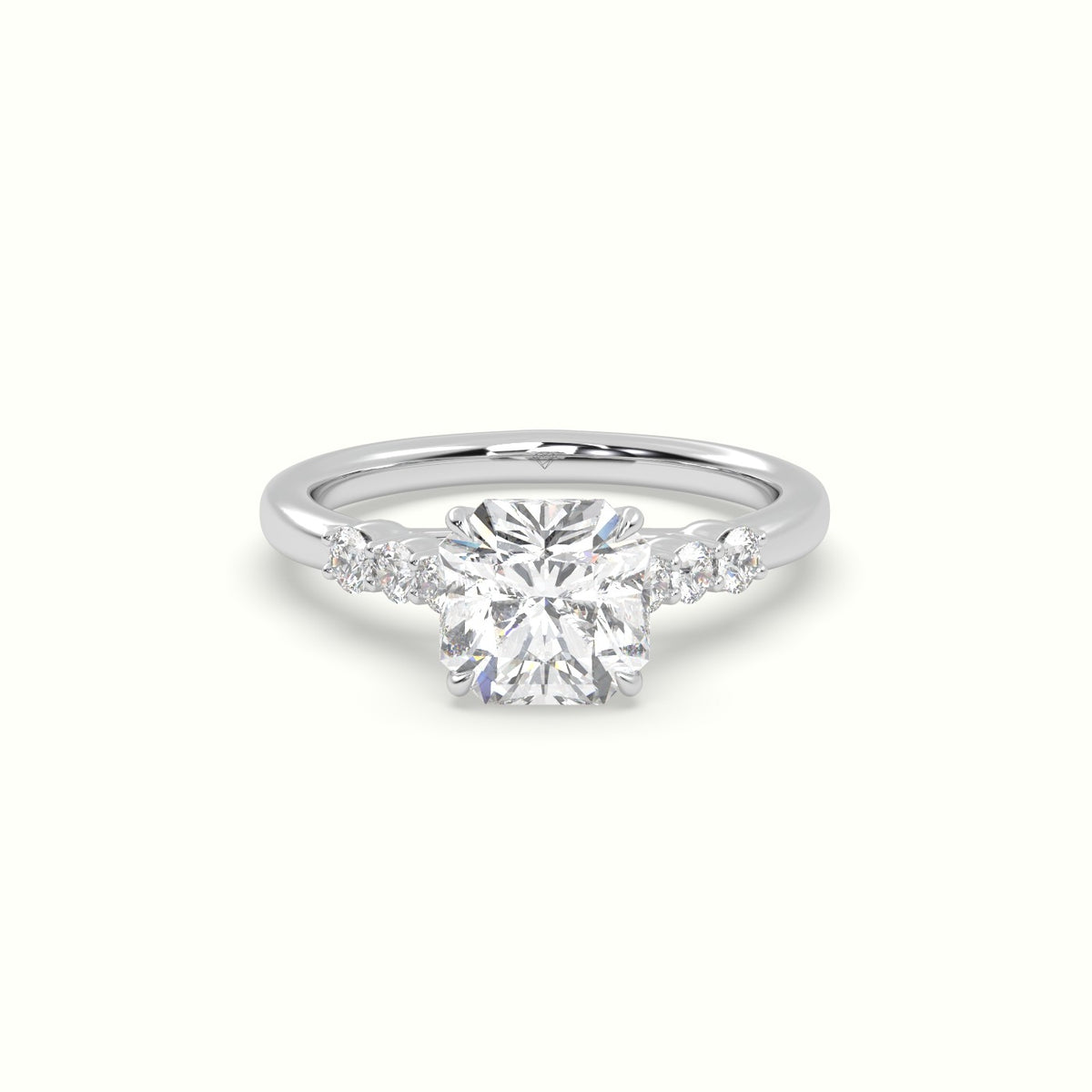 Asscher Cut Diamond Engagement Ring With Side Stones — White Gold