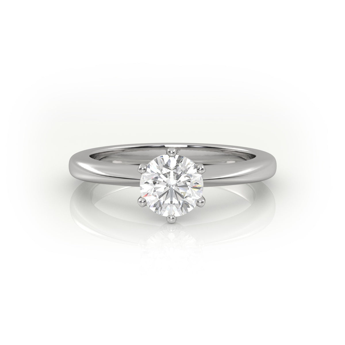 Round Cut 6 Prongs Solitaire Engagement Ring — White Gold