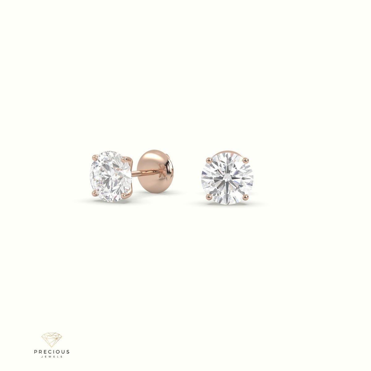 4 Prong Round Lab-Grown Diamond Stud Earrings - Free Setting 18K Rose Gold