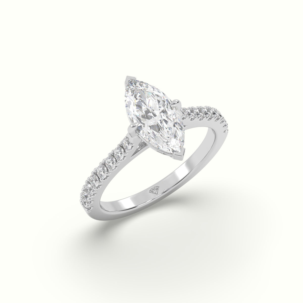 Pavé Marquise Diamond Engagement Ring With Side Stones — White Gold