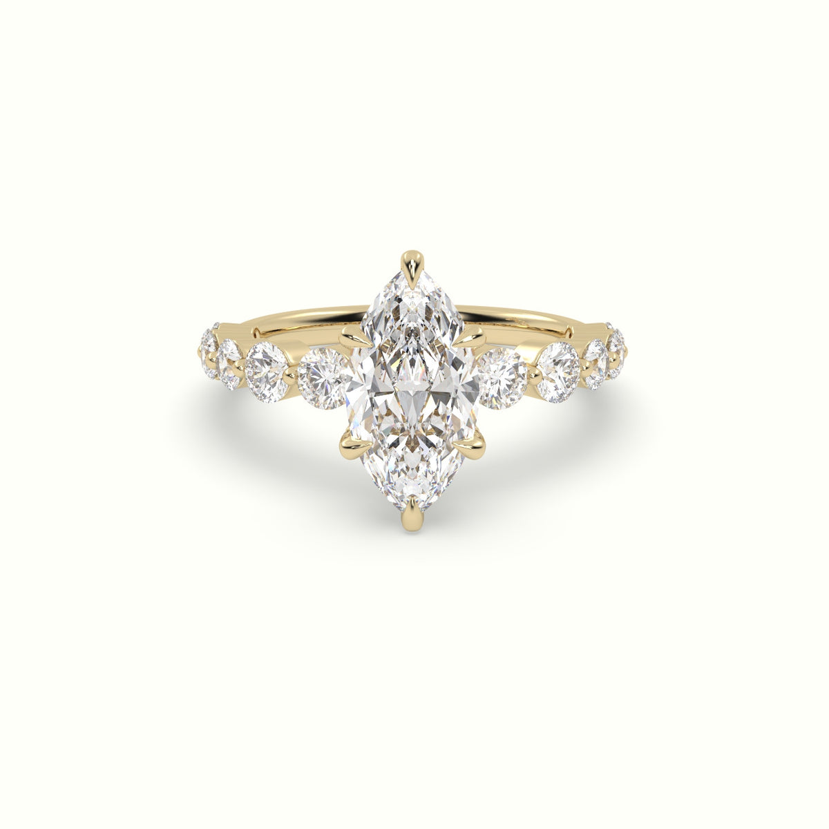 Marquise Cut Diamond Engagement Ring With Side Stones — Yellow Gold
