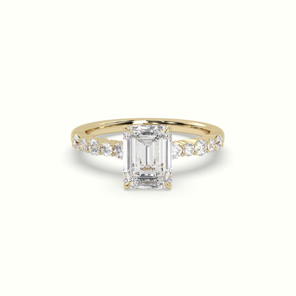 Emerald Cut Diamond Pave Engagement Ring — Yellow Gold