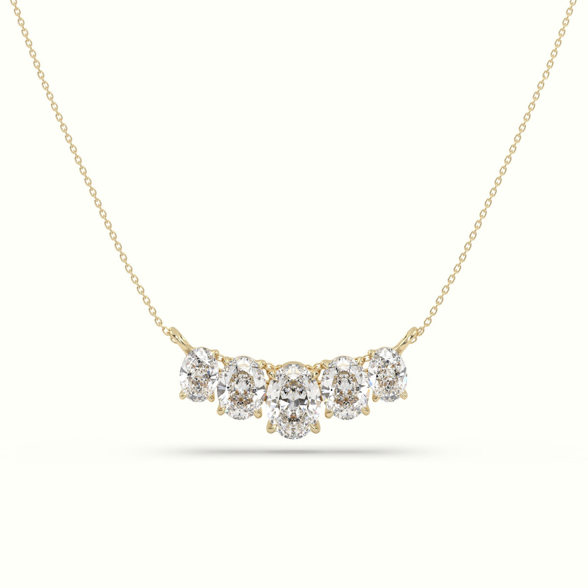 Oval Diamond Prong Setting Pendant Necklace — Yellow Gold