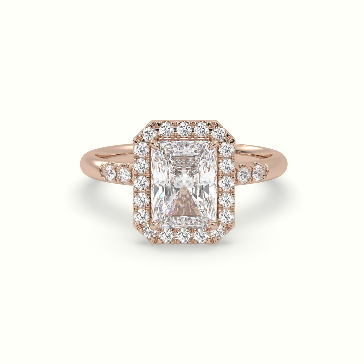 Radiant Cut Halo Diamond Engagement Ring — Rose Gold