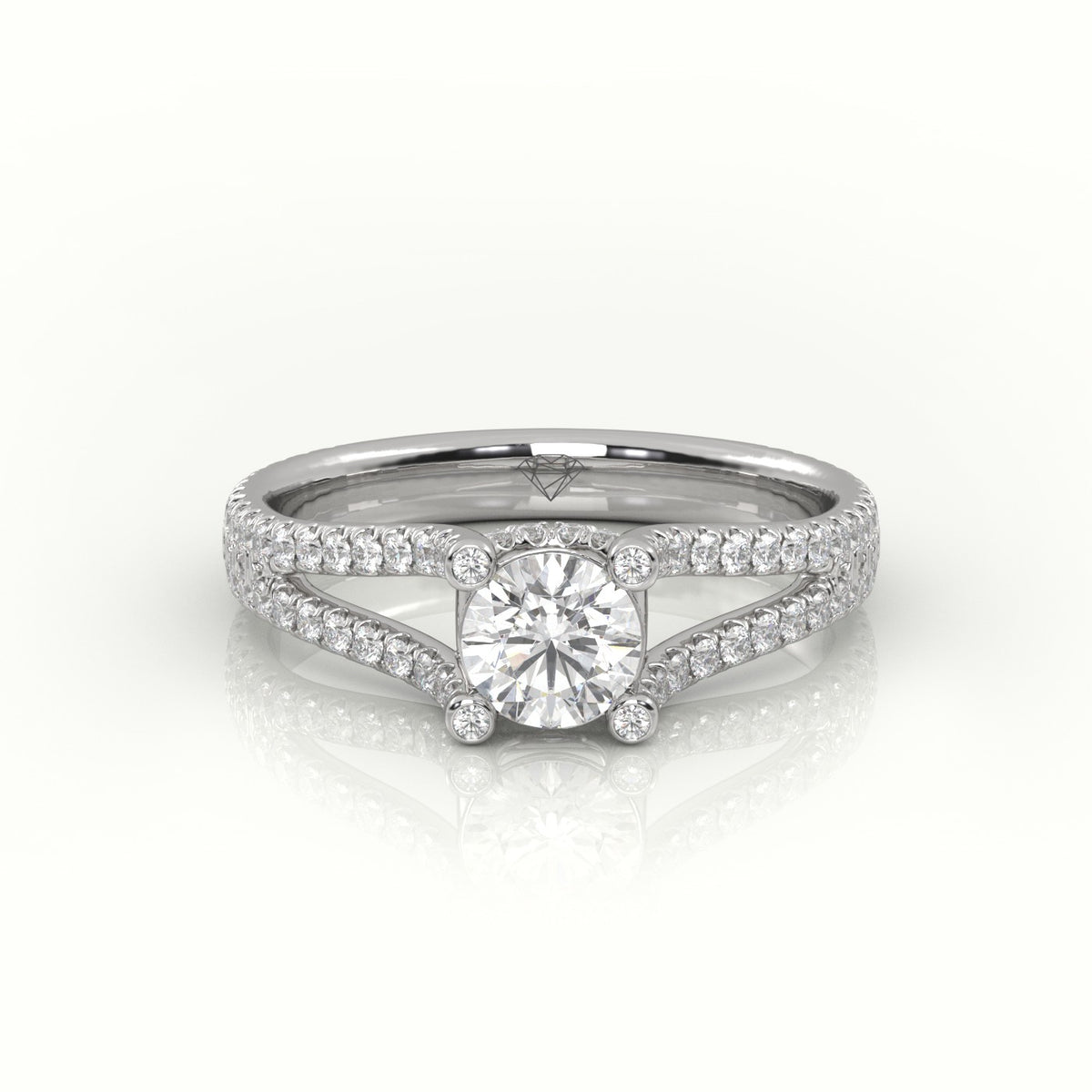 Round Cut Diamond Designer Vintage Setting Engagement Ring — White Gold
