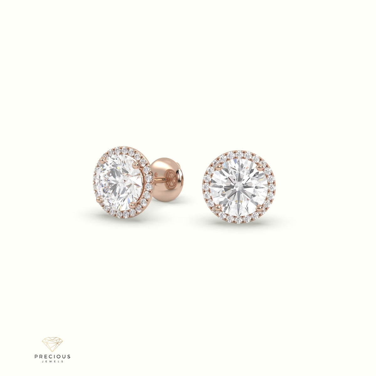 4 Prong Round Lab-Grown Diamond Halo Stud Earrings 18K Rose Gold
