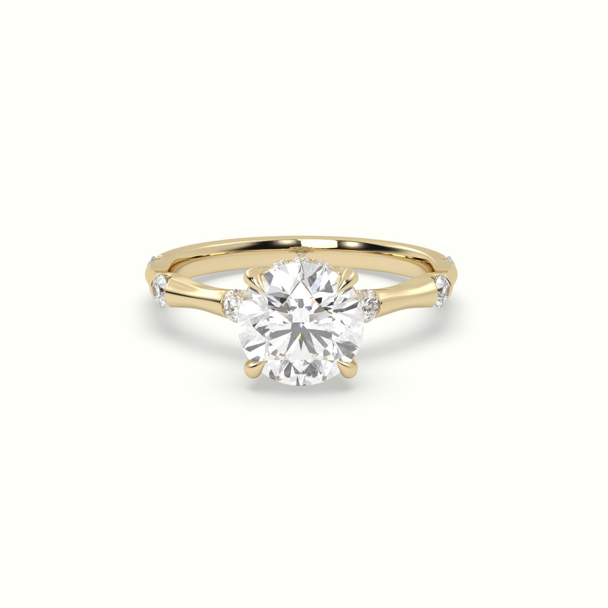 Round Diamond Side Stone Engagement Ring — Yellow Gold